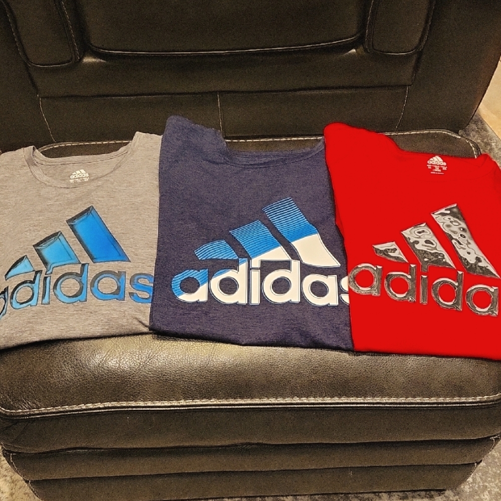 Boys Adidas Logo T-Shirts in Gray, Navy, and Red